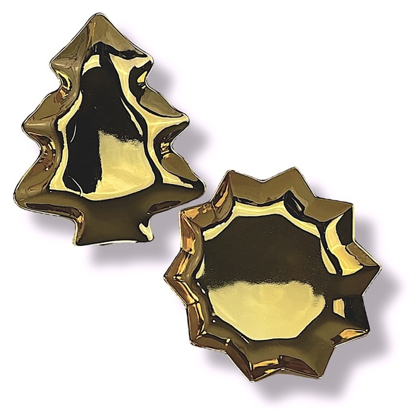 Vintage Kashima of Japan Gold Porcelain Dishes Gold Tree Star Shaped Dishes 2 PC - Picture 1 of 16